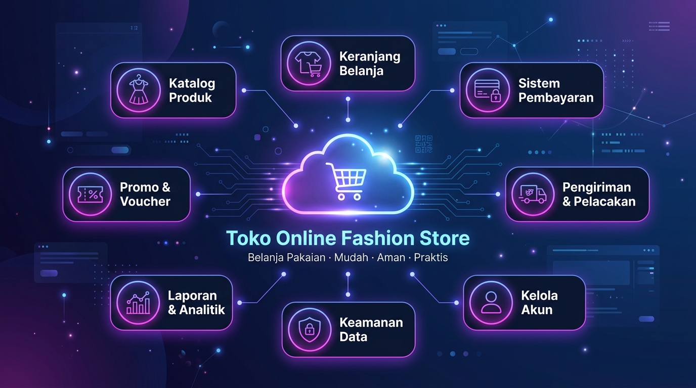 Toko Online Fashion Store dengan fitur belanja lengkap, pembayaran, dan pengiriman.
